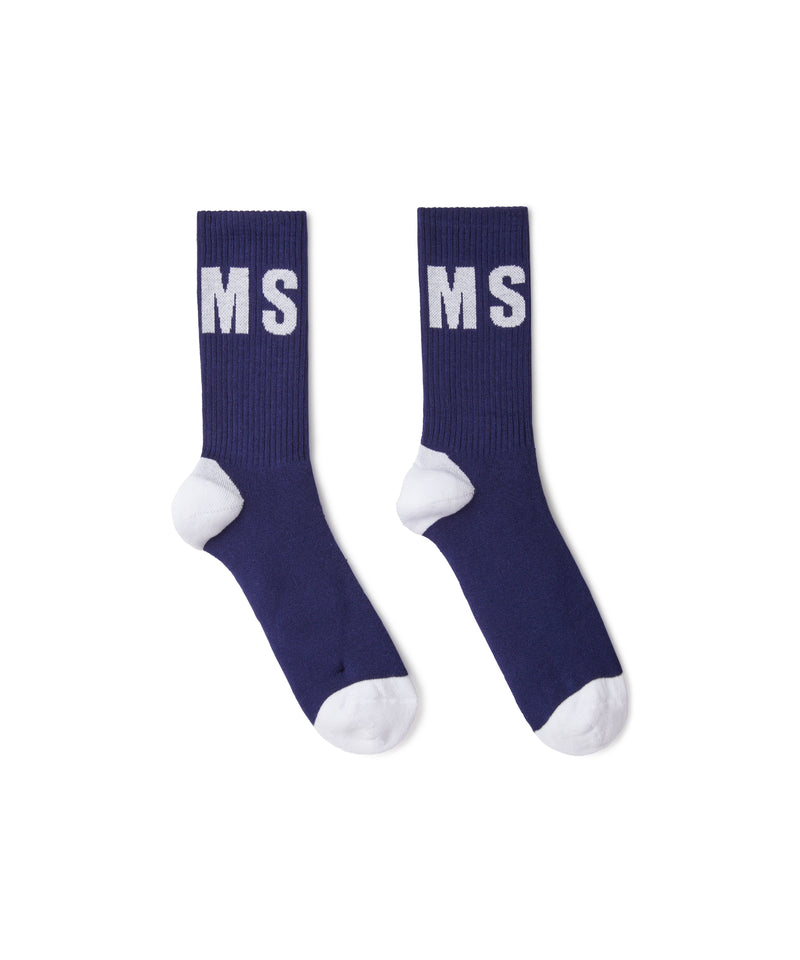 Solid color cotton socks with MSGM logo WHITE/BLUE Men 