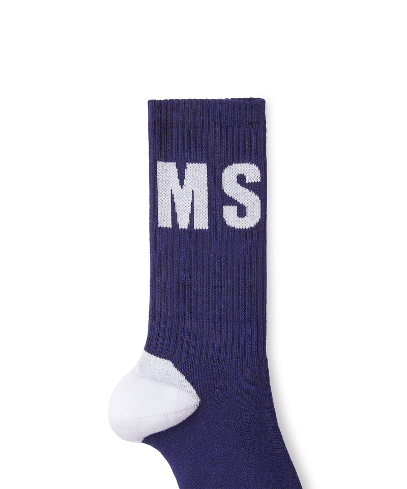 Solid color cotton socks with MSGM logo WHITE/BLUE Men 