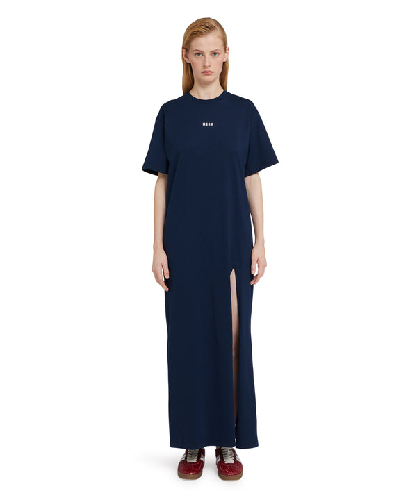 Long cotton dress with side slit and logo