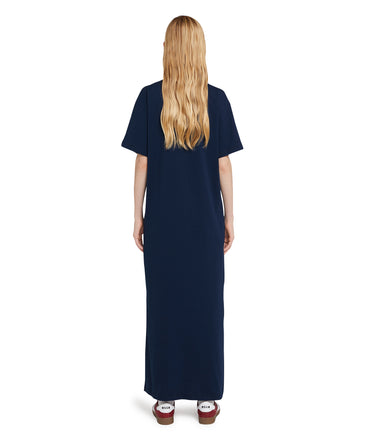 Long cotton dress with side slit and logo