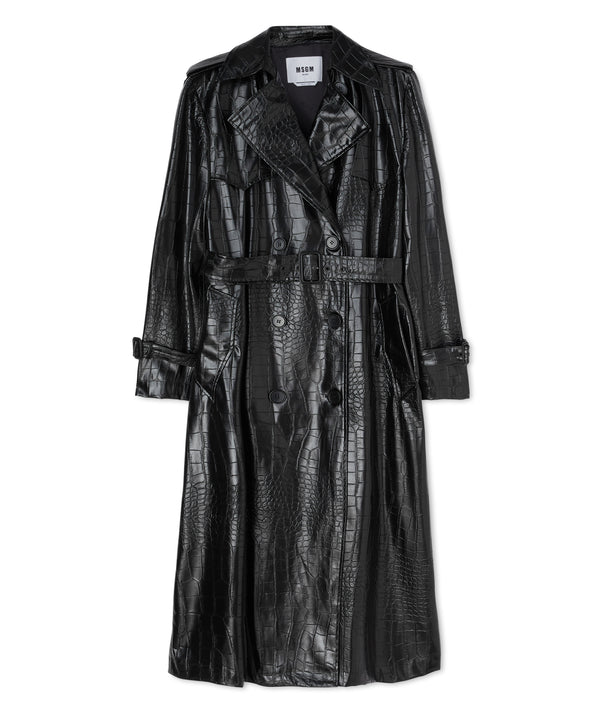 "Croco Faux Leather" fabric trench coat
