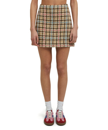 Blended wool mini skirt with "Micro Check Wool" motif