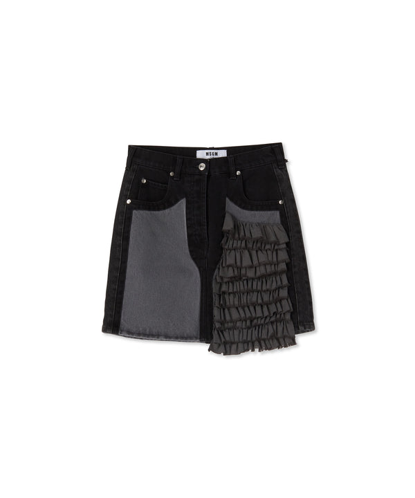 Mini skirt in "Black Denim with Stitches"