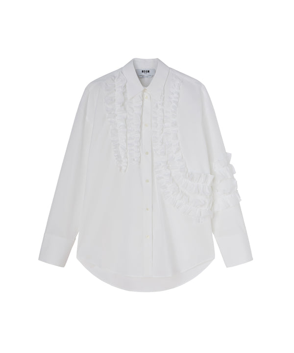 Poplin cotton shirt with ruffles