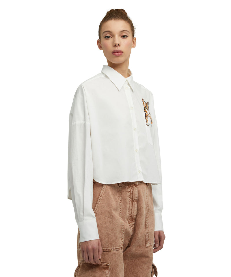 Poplin cotton crop top shirt with emblem WHITE Women 