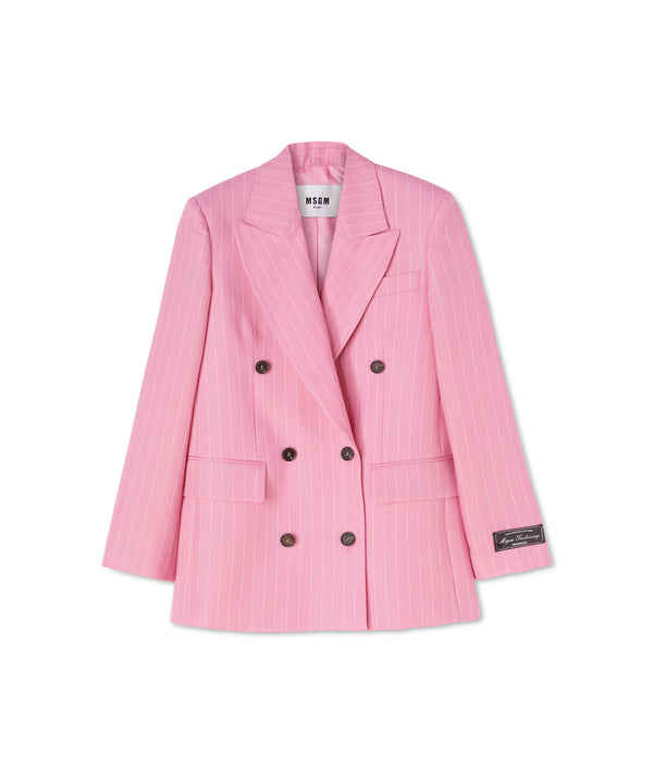 Double-breasted wool jacket with "Pinstripe Wool" motif