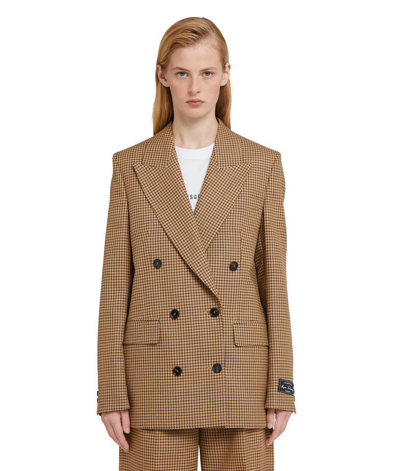 Double-breasted wool jacket with "Houndstooth Check" motif CAMEL BEIGE Women 