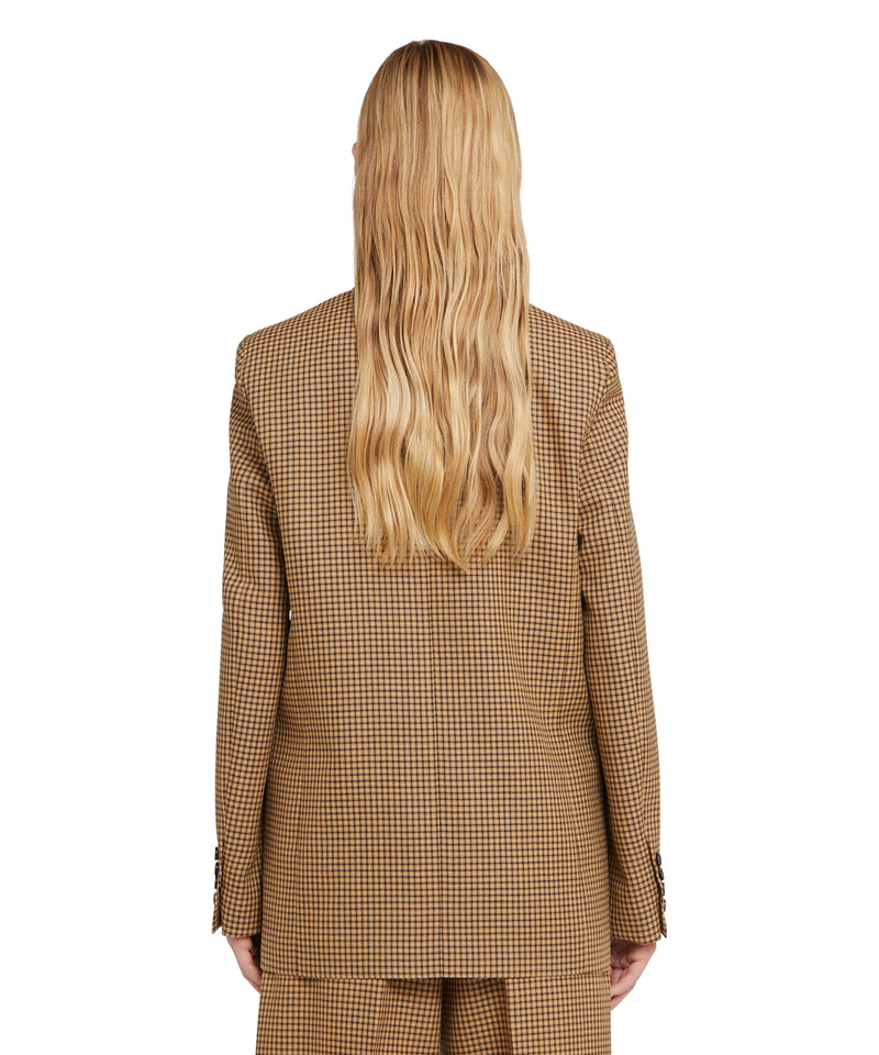 Double-breasted wool jacket with "Houndstooth Check" motif CAMEL BEIGE Women 