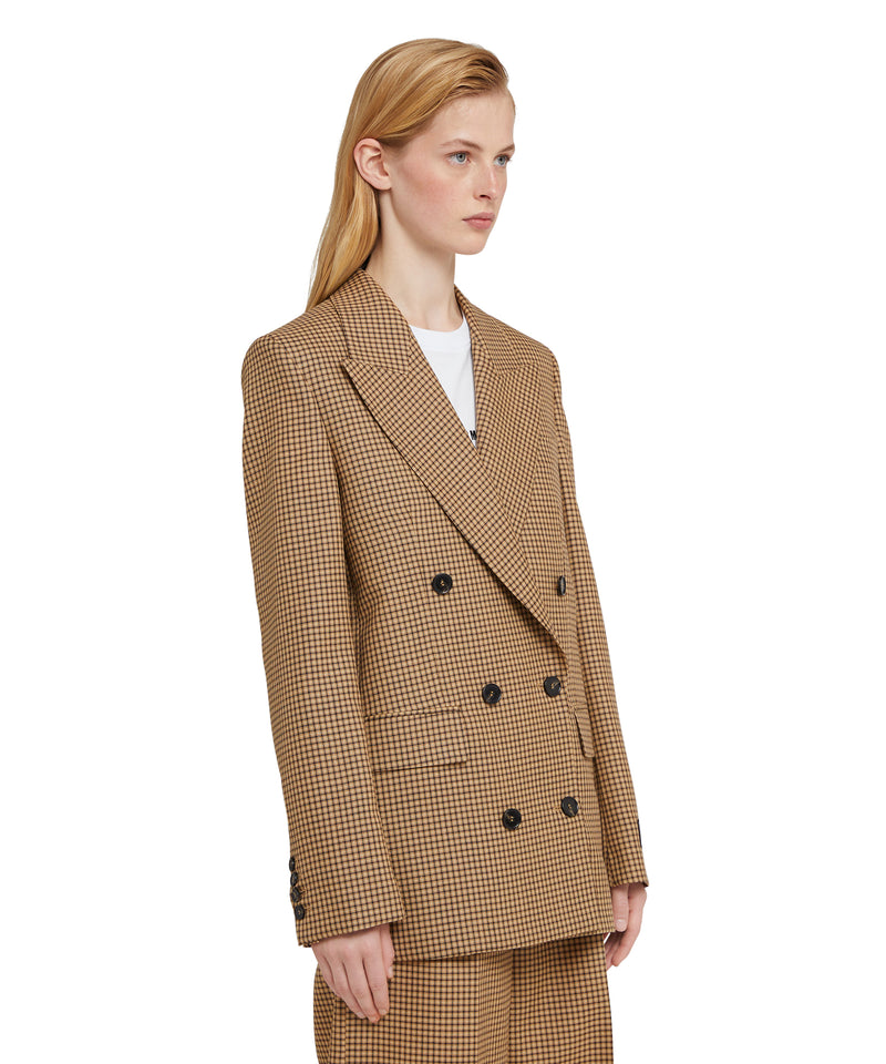 Double-breasted wool jacket with "Houndstooth Check" motif CAMEL BEIGE Women 