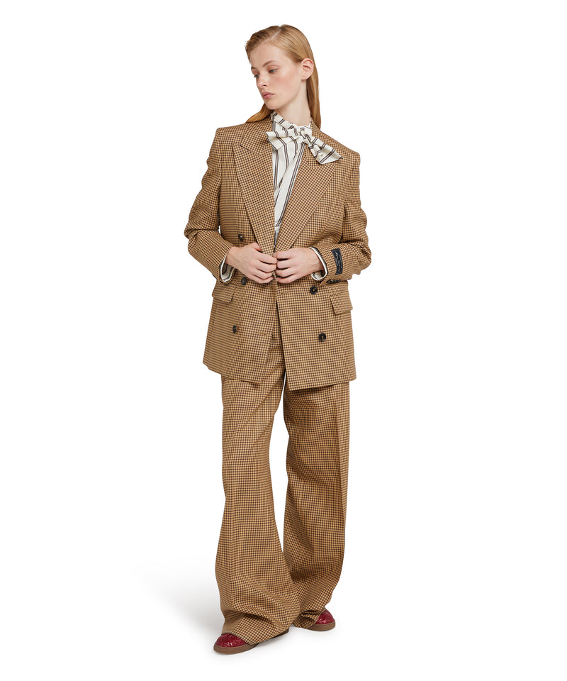 Double-breasted wool jacket with "Houndstooth Check" motif CAMEL BEIGE Women 