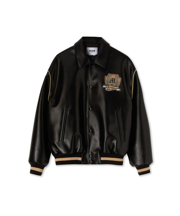 Faux leather bomber jacket  "Compact Eco Leather" fabric