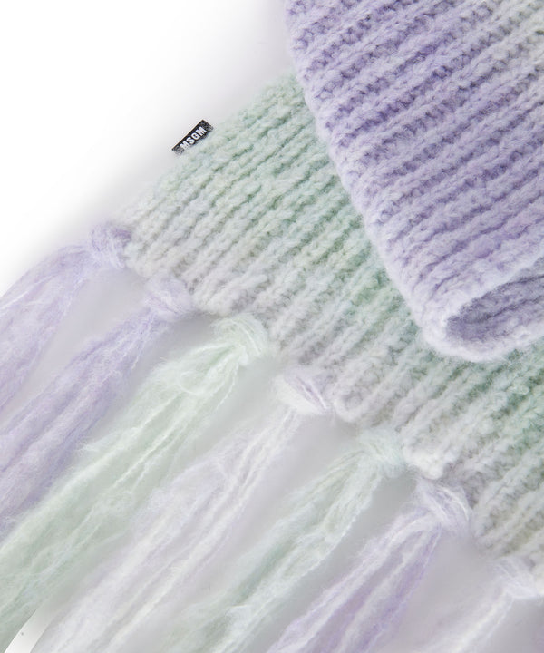 Wool blend knitted fringed scarf