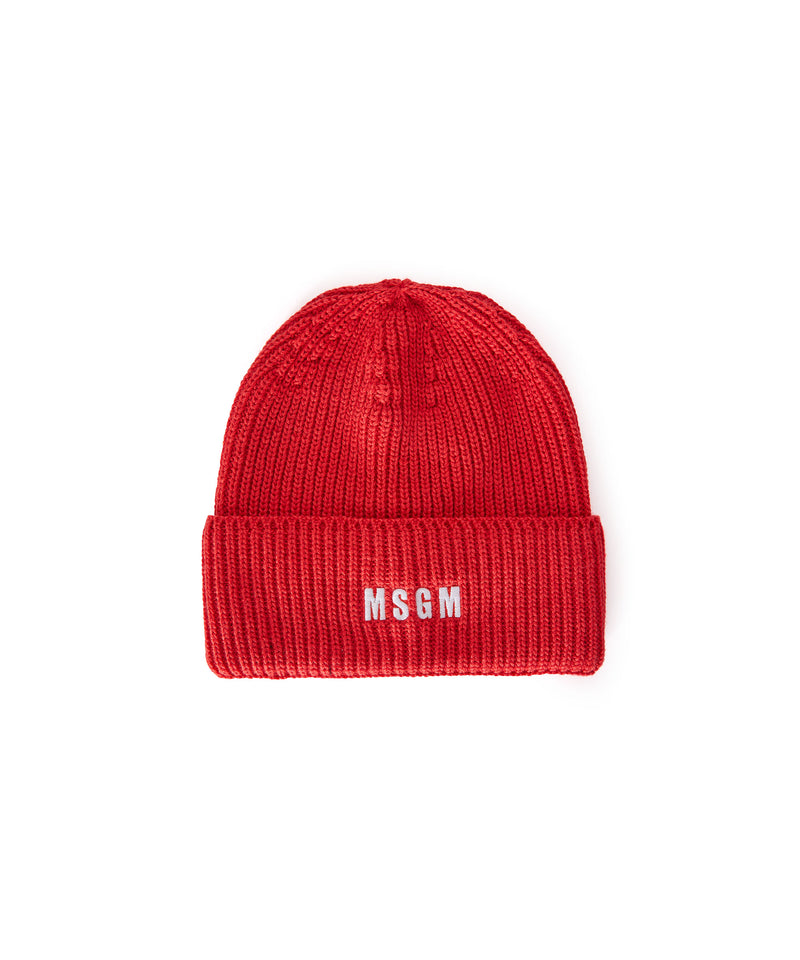 Blended wool beanie hat with embroidered mini logo RED Women 
