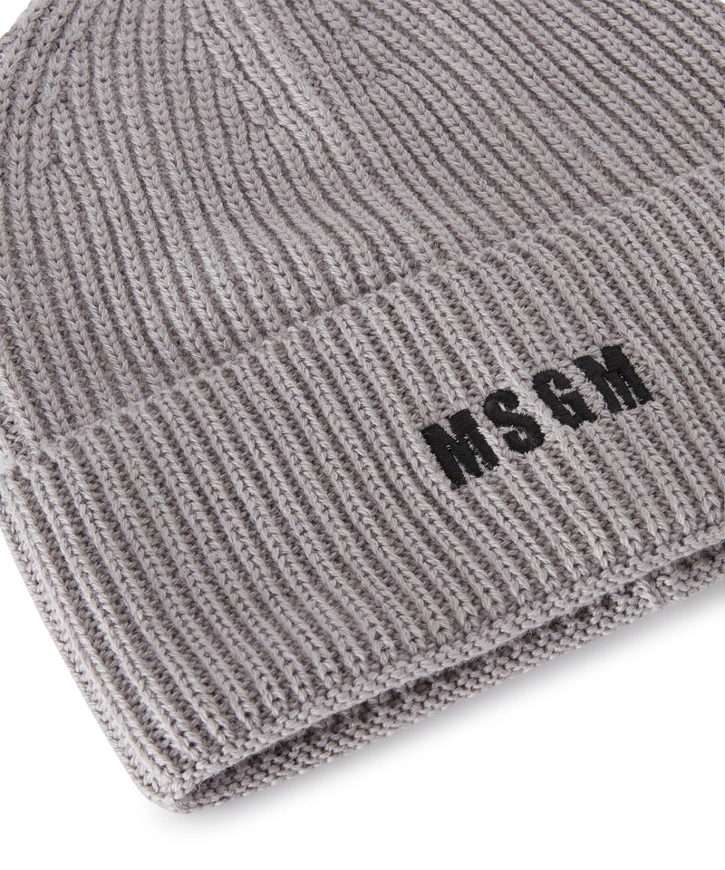 Blended wool beanie hat with embroidered mini logo GREY Donna 