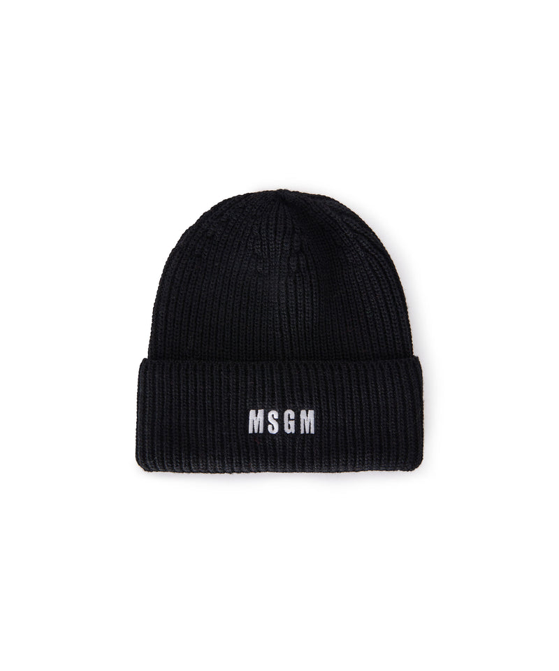 Blended wool beanie hat with embroidered mini logo BLACK Women 