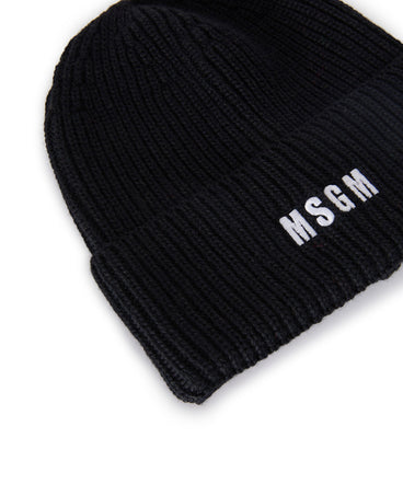 Blended wool beanie hat with embroidered mini logo