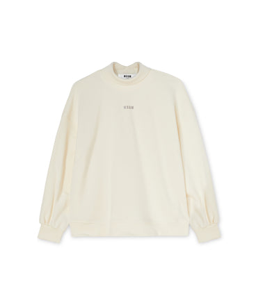 Solid color cotton turtleneck sweatshirt with mini MSGM logo