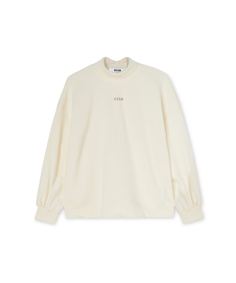 Solid color cotton turtleneck sweatshirt with mini MSGM logo WHITE Women 