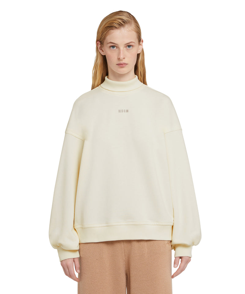 Solid color cotton turtleneck sweatshirt with mini MSGM logo WHITE Women 