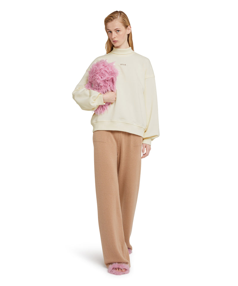 Solid color cotton turtleneck sweatshirt with mini MSGM logo WHITE Women 
