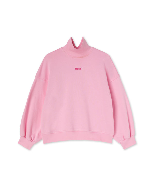 Solid color cotton turtleneck sweatshirt with mini MSGM logo