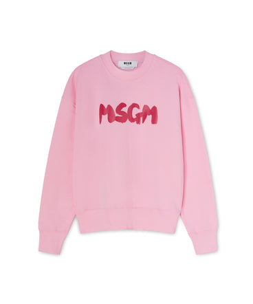 Cotton crewneck sweatshirt with brushstroke logo