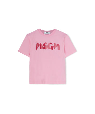 T-shirt girocollo in cotone con nuovo logo MSGM pennellato