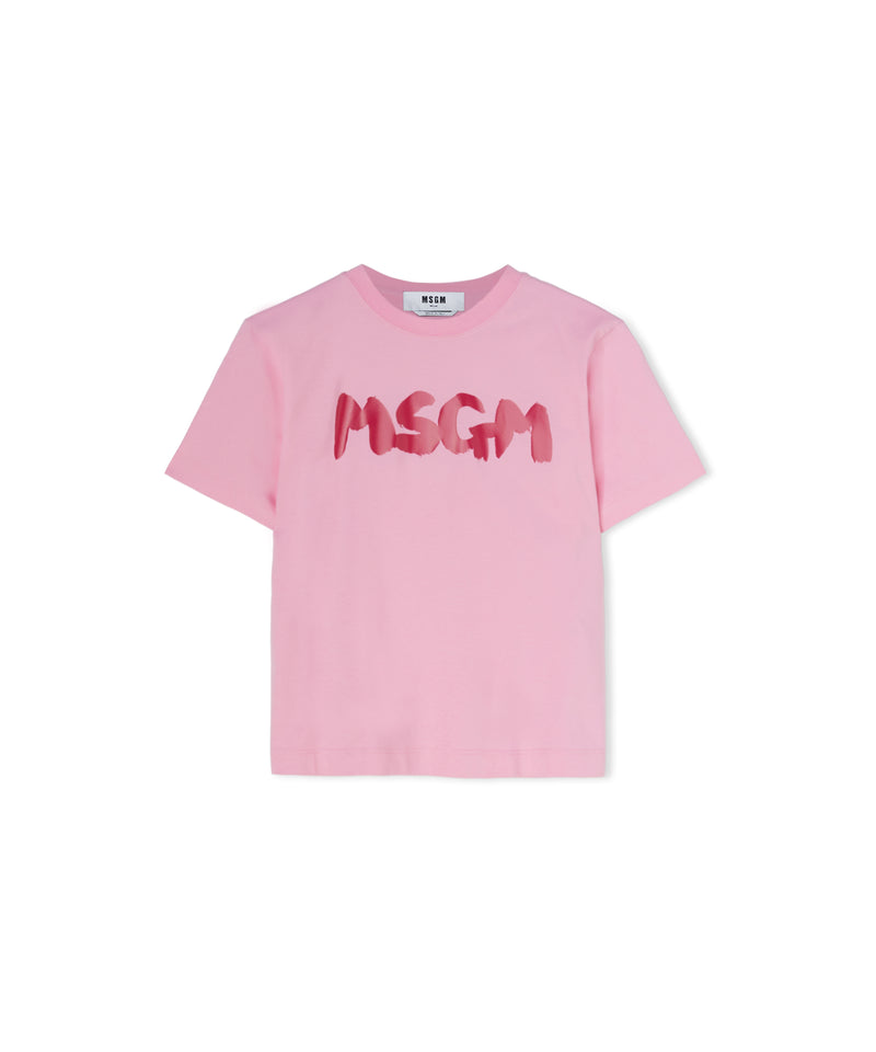 Cotton crewneck t-shirt with new MSGM brushed logo PINK Donna 