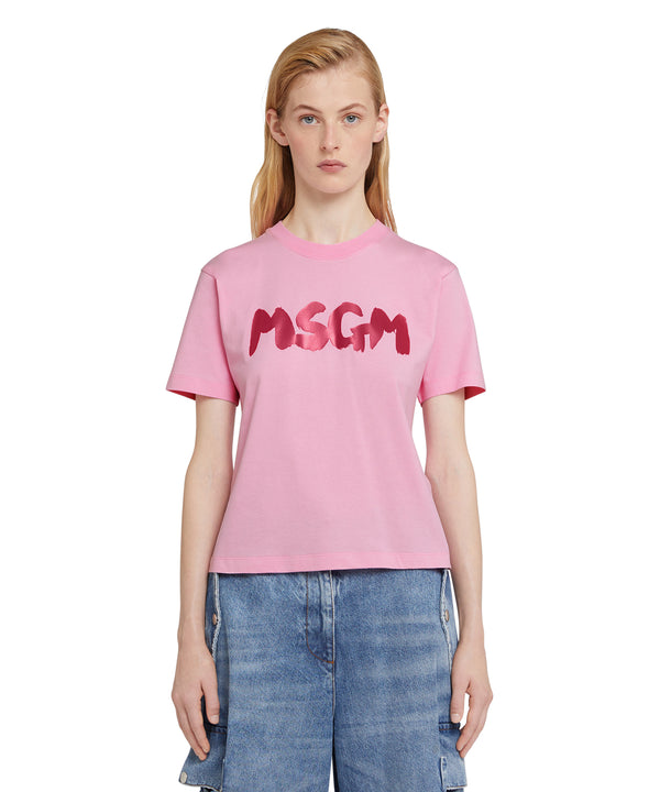 Cotton crewneck t-shirt with new MSGM brushed logo