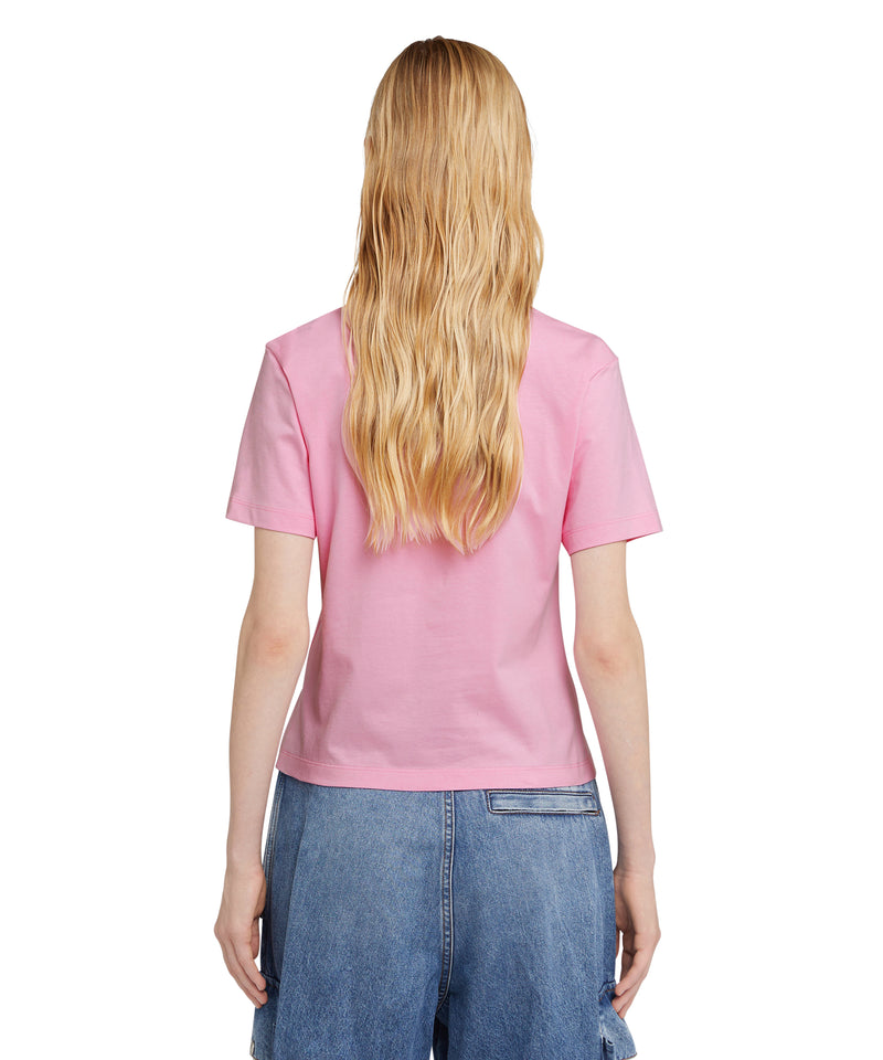 T-shirt girocollo in cotone con nuovo logo MSGM pennellato ROSA CHIARO Donna 