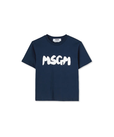 Cotton crewneck t-shirt with new MSGM brushed logo