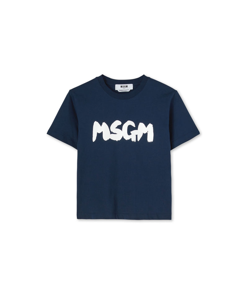 Cotton crewneck t-shirt with new MSGM brushed logo WHITE/BLUE Women 