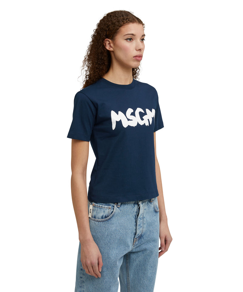 Cotton crewneck t-shirt with new MSGM brushed logo WHITE/BLUE Women 