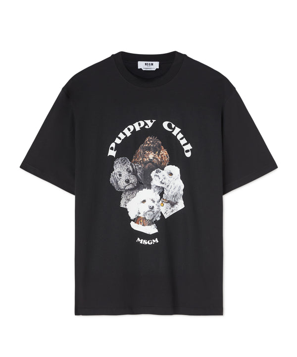 Cotton crewneck t-shirt with "Puppy Club" print
