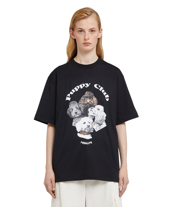 Cotton crewneck t-shirt with "Puppy Club" print