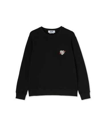 Crewneck sweatshirt with "Msgm Heart Embroidery Patch" print