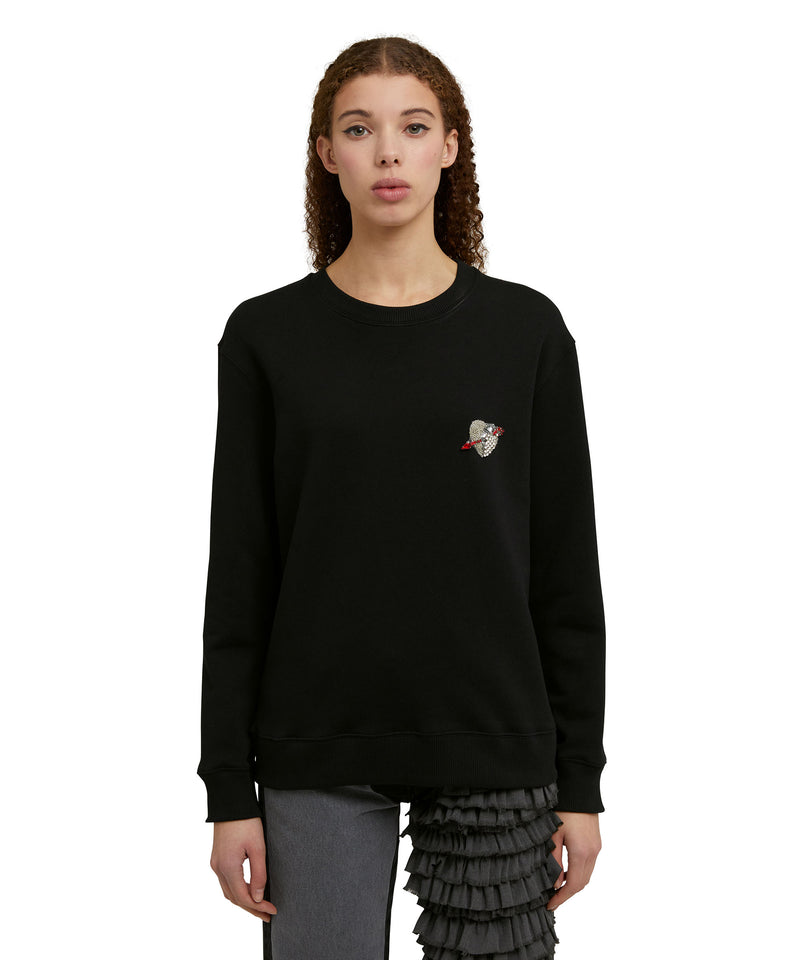 Crewneck sweatshirt with "Msgm Heart Embroidery Patch" print BLACK Women 
