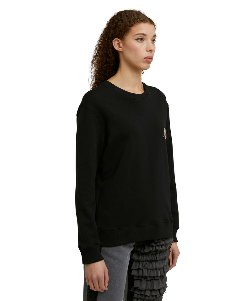 Crewneck sweatshirt with "Msgm Heart Embroidery Patch" print BLACK Women 