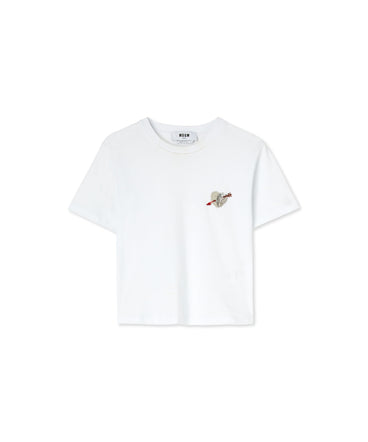 Cotton t-shirt with "Msgm Heart Embroidery Patch" print