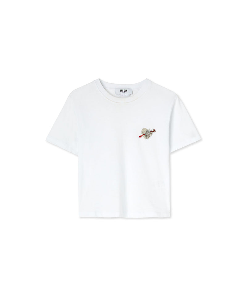 Cotton t-shirt with "Msgm Heart Embroidery Patch" print WHITE Women 