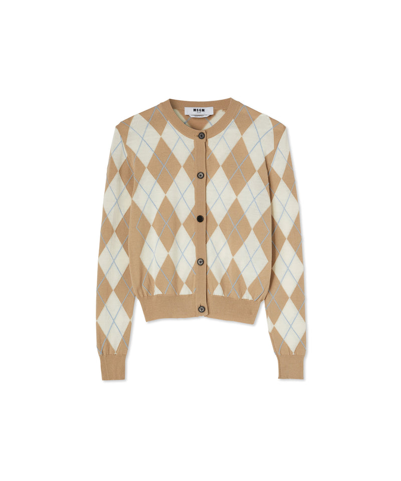 Virgin wool cardigan with "Argyle" motif BEIGE Women 