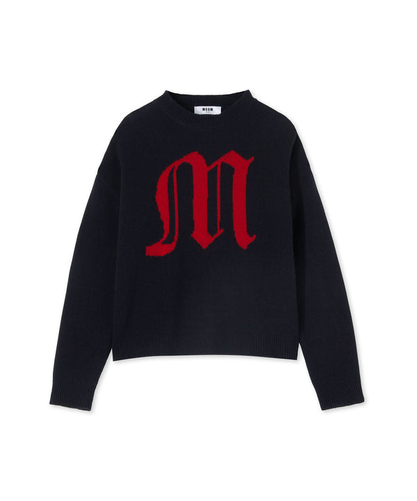 Blended wool sweater with gothic logo