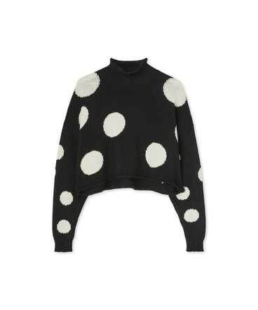 Cotton turtleneck sweater with high Macro Polka Dots