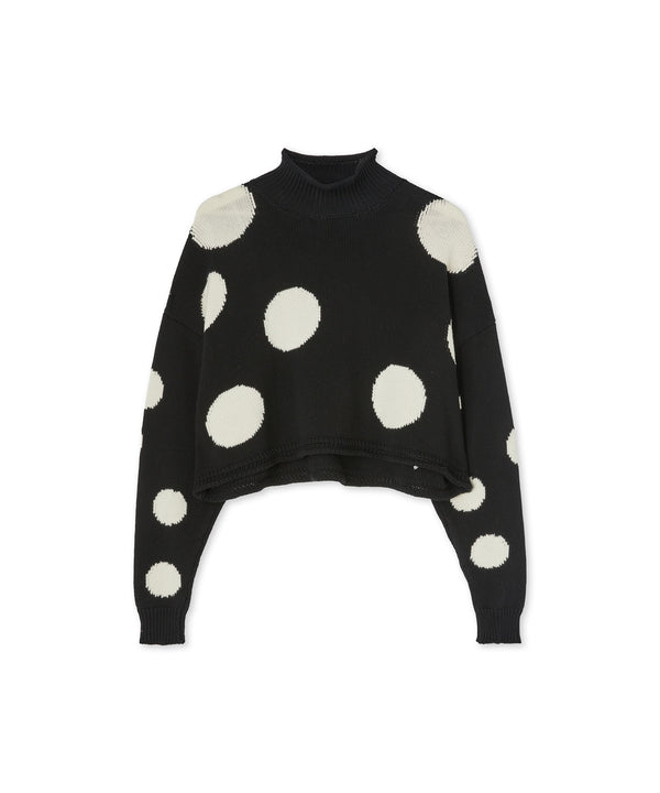 Cotton turtleneck sweater with high Macro Polka Dots