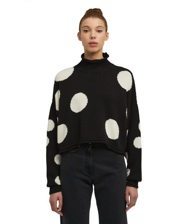 Cotton turtleneck sweater with high Macro Polka Dots