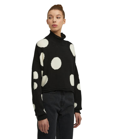 Cotton turtleneck sweater with high Macro Polka Dots