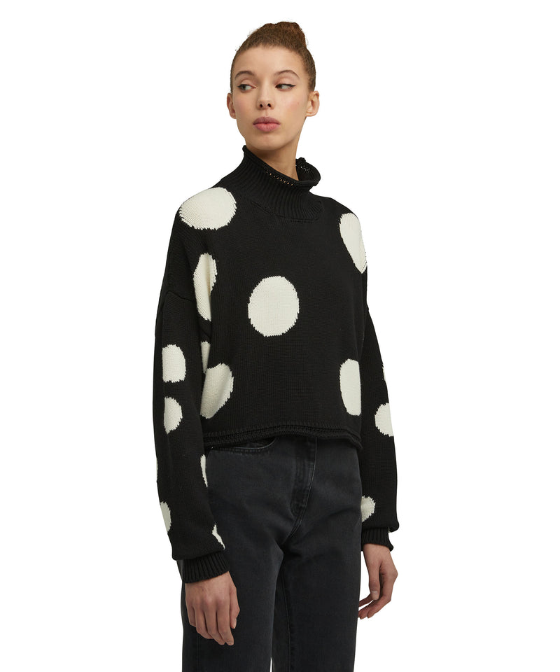 Cotton turtleneck sweater with high Macro Polka Dots BLACK Women 