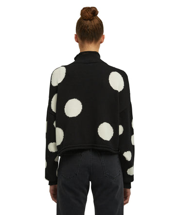 Cotton turtleneck sweater with high Macro Polka Dots