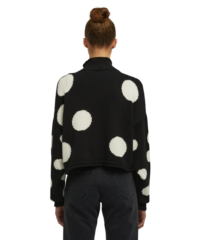 Cotton turtleneck sweater with high Macro Polka Dots BLACK Women 