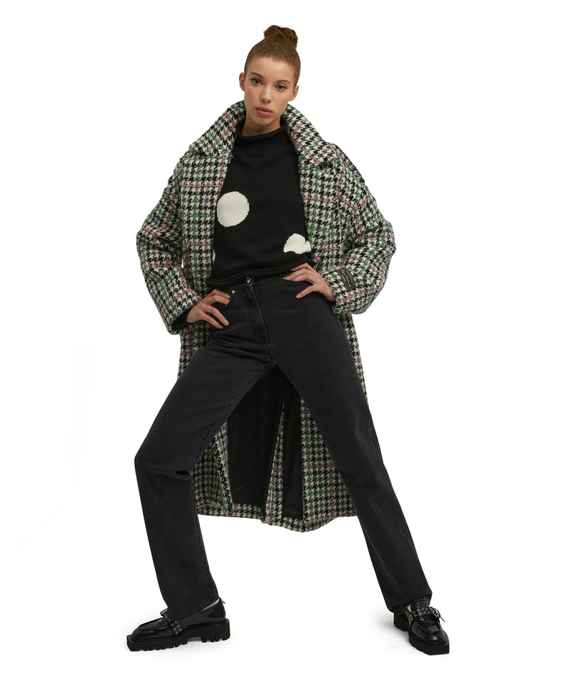Cotton turtleneck sweater with high Macro Polka Dots BLACK Women 